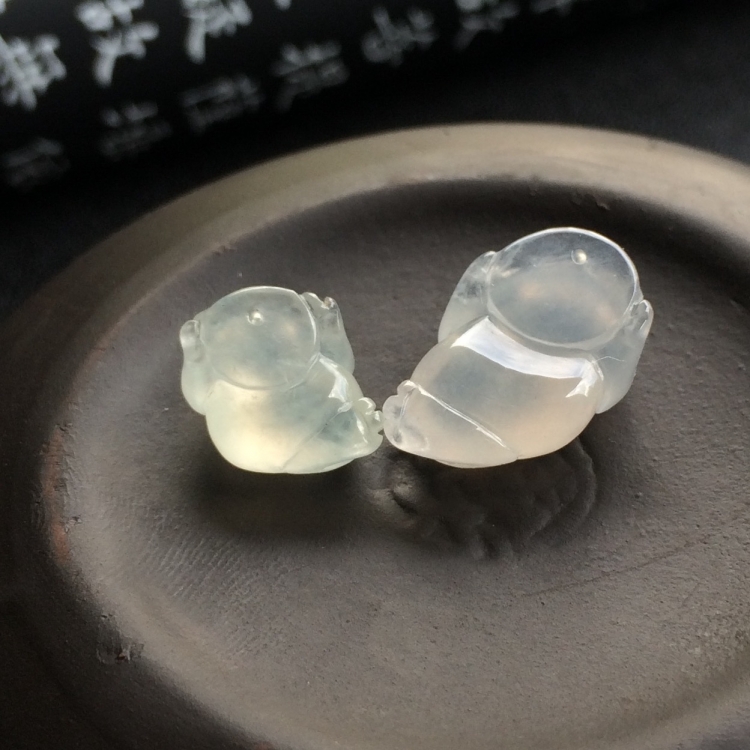 （超值推荐）冰种晴水金蟾戒面（一对）
