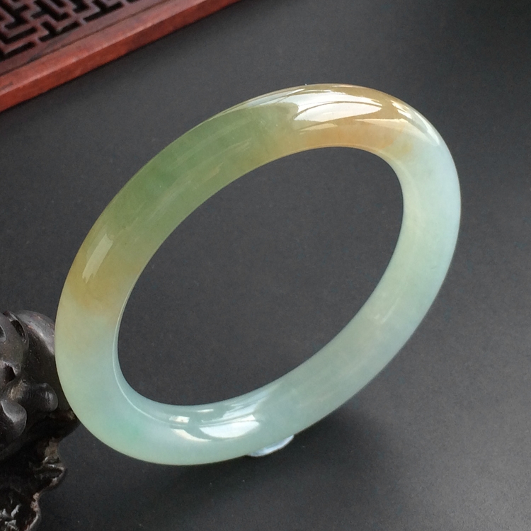 (超值推荐)糯冰种晴水黄翡圆条手镯(54.1mm)
