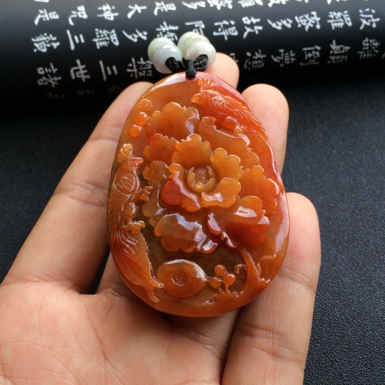 （超值推荐）糯冰种红黄翡略飘花富贵花开挂件