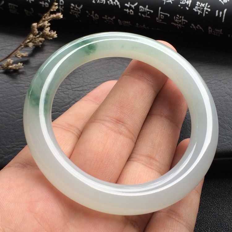 （超值推荐）糯冰种飘花圆条手镯（54mm）