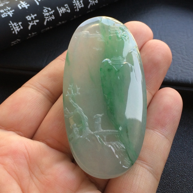 （超值推荐）冰种飘花山水牌挂件