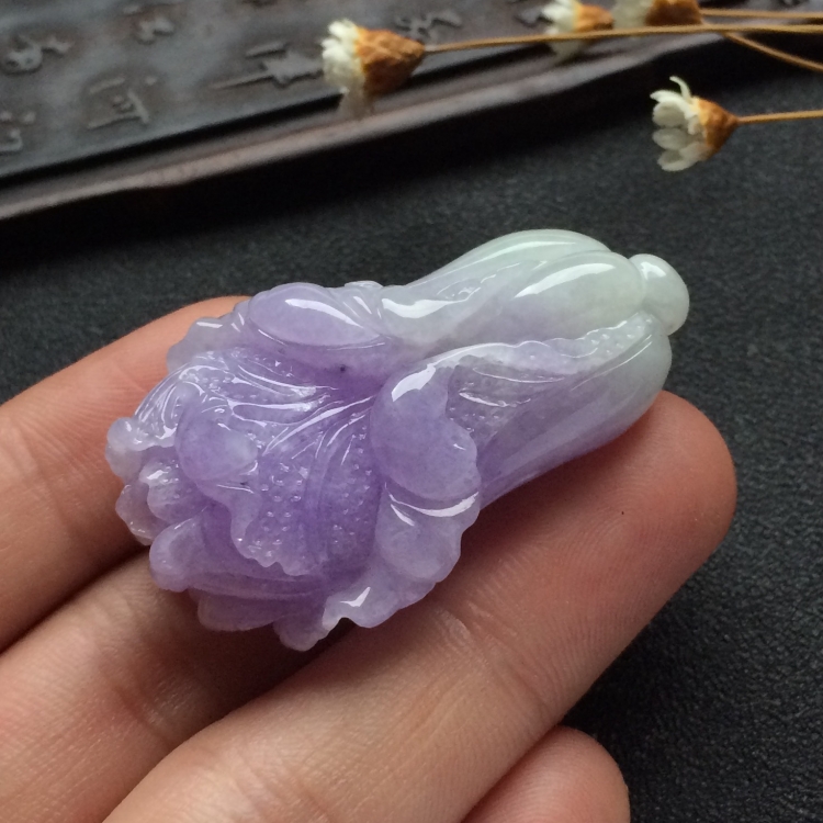 （超值推荐）糯冰种紫罗兰白菜挂件