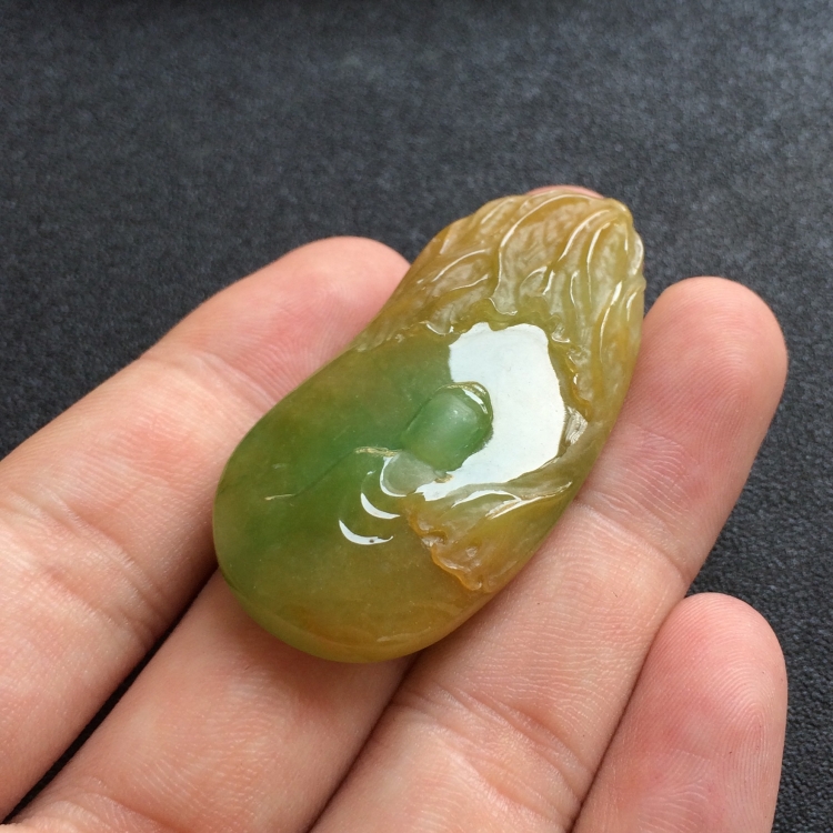 （超值推荐）糯冰种黄加绿莲叶悟道挂件