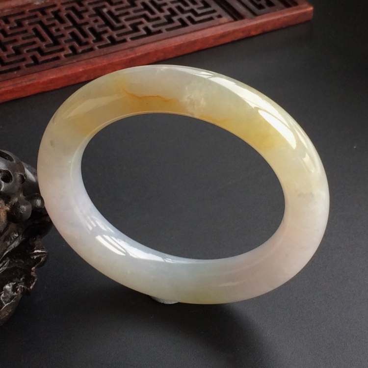 (超值推荐)糯冰种黄翡圆条手镯(52.8mm)