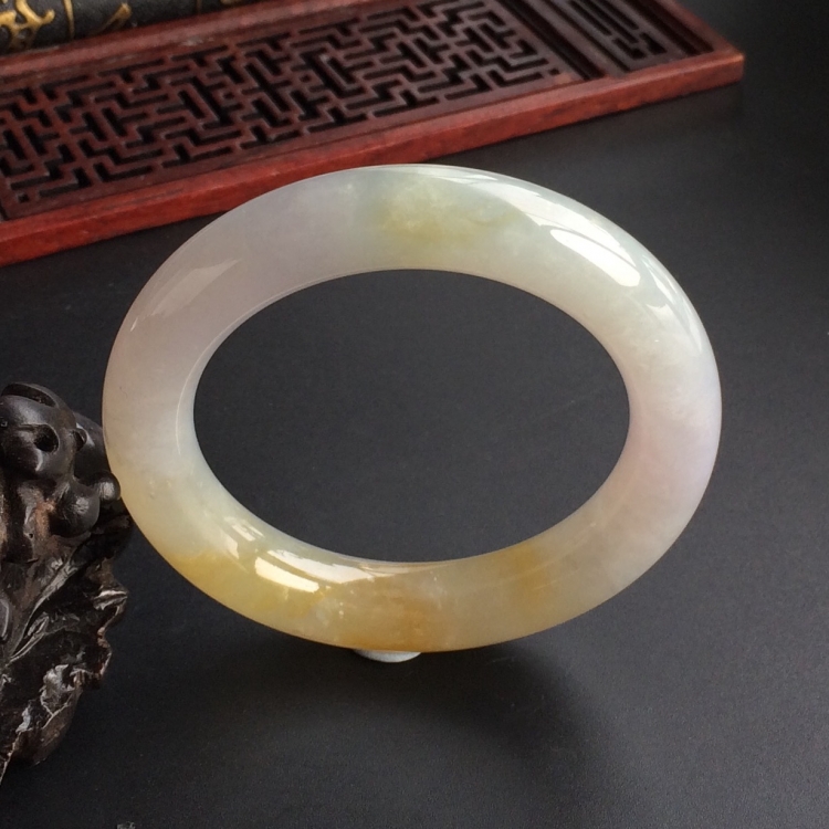 (超值推荐)糯冰种黄翡圆条手镯(52.8mm)