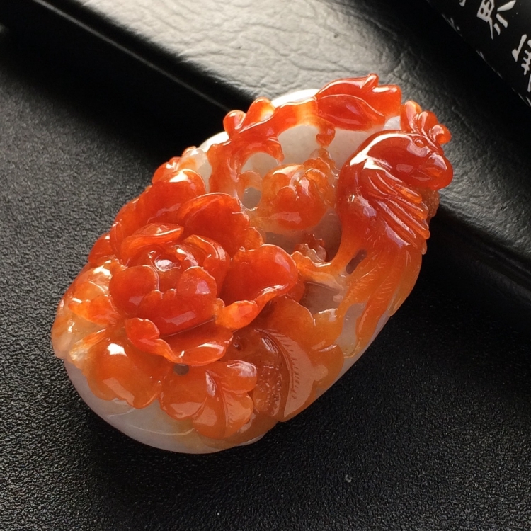 （超值推荐）糯冰种红黄翡花开富贵挂件