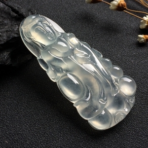 （超值推荐）冰玻种淡晴水站观音挂件
