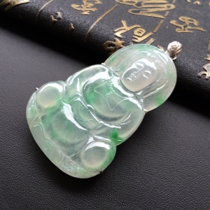 (超值推荐)冰种飘翠镶白金钻石观音胸坠