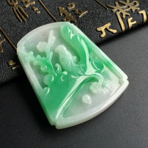 (超值推荐)糯冰种飘翠喜上眉梢挂件
