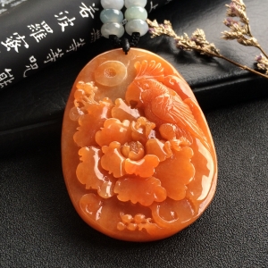 （超值推荐）糯冰种红黄翡花开富贵挂件