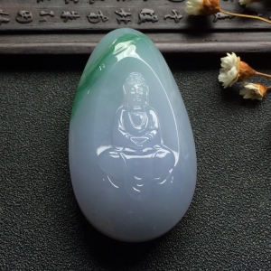 （超值推荐）（玉雕名家高松峰作品）糯冰种紫罗兰飘花观音挂件