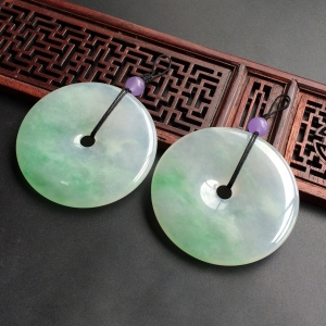 (超值推荐)冰种飘绿花平安扣挂件(一对)