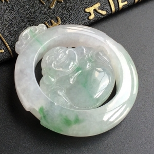 (超值推荐)糯冰种飘花笑口常开挂件