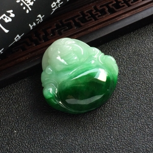 （超值推荐）糯冰种浓绿玉佛挂件