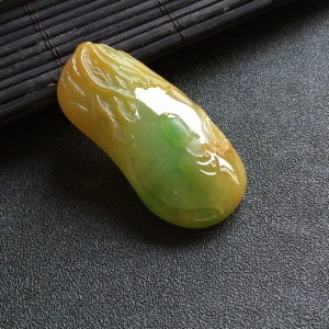 （超值推荐）糯冰种黄加绿莲叶悟道挂件
