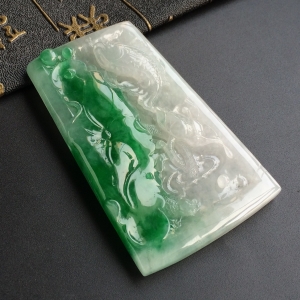 (超值推荐)糯冰种飘翠连年有余挂件