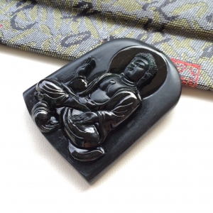 (超值推荐)糯冰种墨翠释迦牟尼挂件