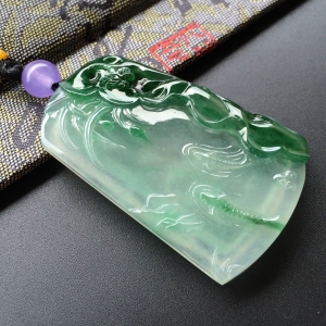 (超值推荐)冰种深绿荷塘清趣挂件
