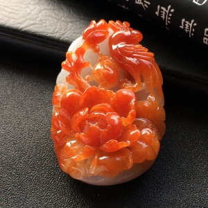 （超值推荐）糯冰种红黄翡花开富贵挂件