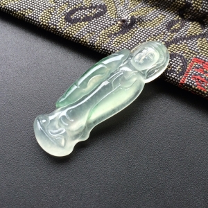 (超值推荐)冰种飘绿花站观音挂件