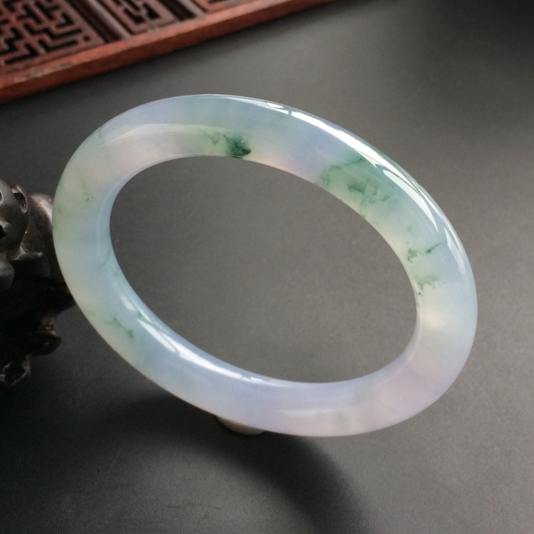 (超值推荐)糯冰种紫罗兰飘花圆条手镯(53.3mm)