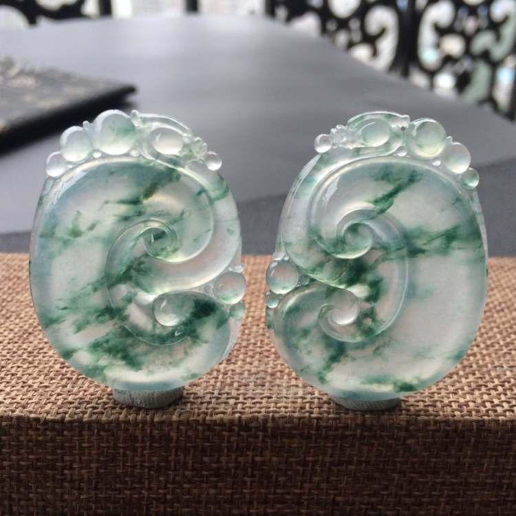 (超值推荐)冰种飘花如意挂件一对走