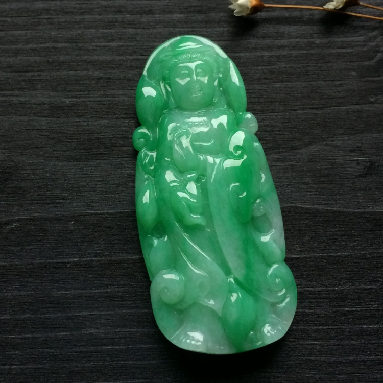 （超值推荐）糯冰种翠色站观音挂件