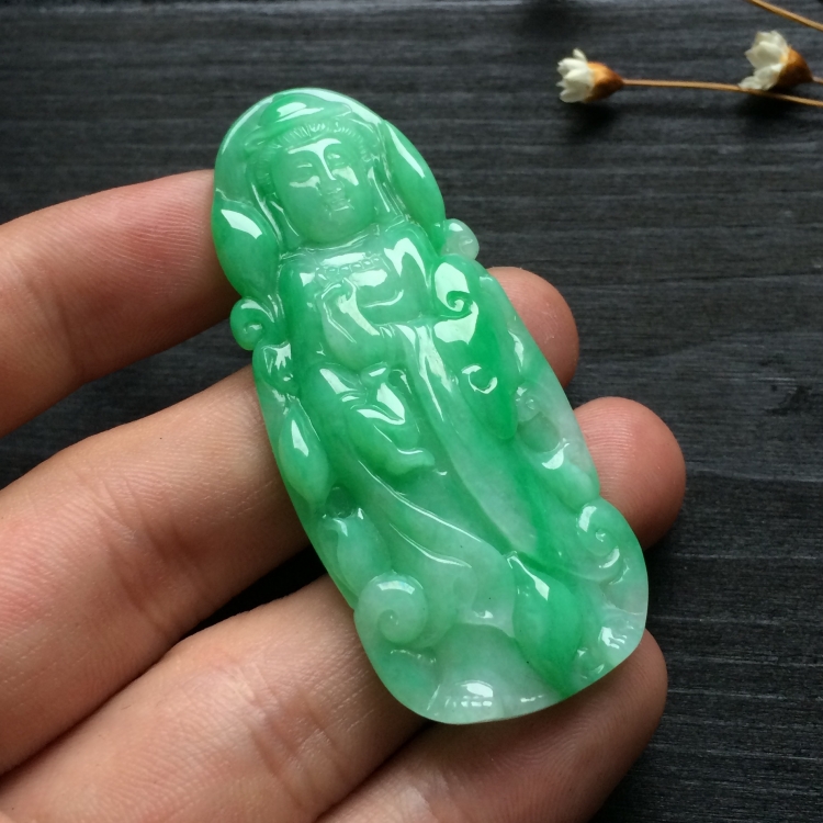 （超值推荐）糯冰种翠色站观音挂件
