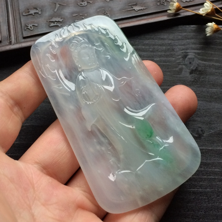 （超值推荐）冰种飘花站观音挂件