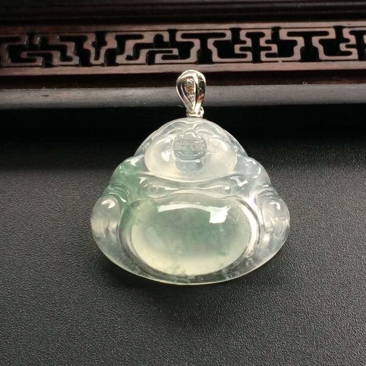（超值推荐）冰种飘花玉佛挂件（金扣）