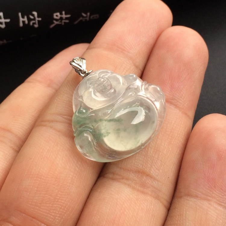 （超值推荐）冰种飘花玉佛挂件（金扣）