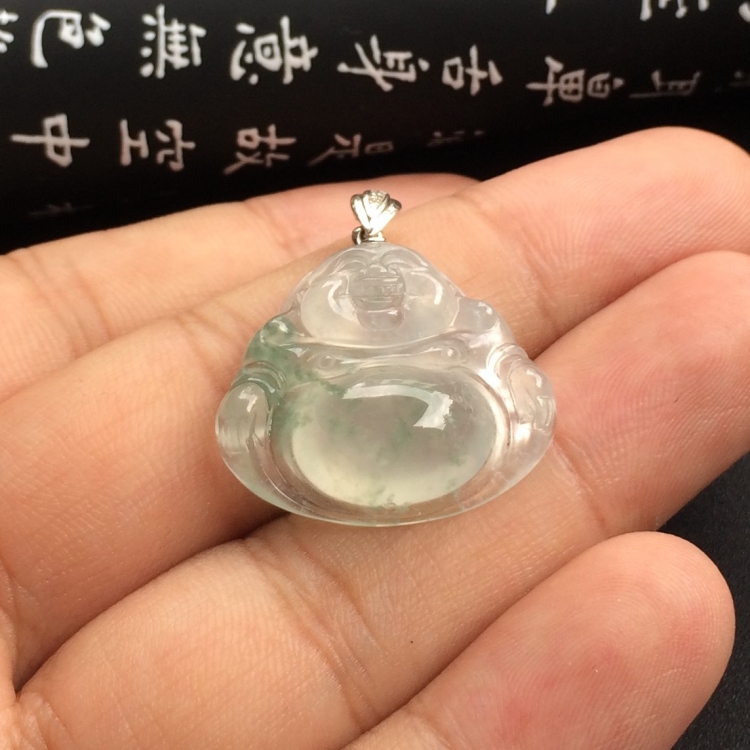 （超值推荐）冰种飘花玉佛挂件（金扣）