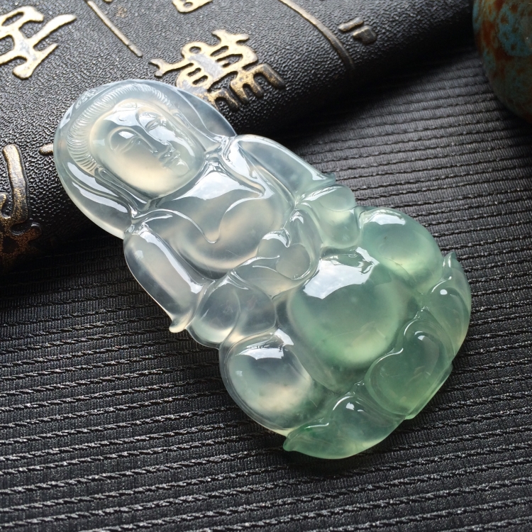 (超值推荐)冰种晴水略飘花观音挂件