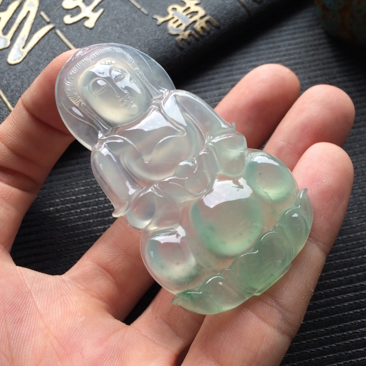 (超值推荐)冰种晴水略飘花观音挂件