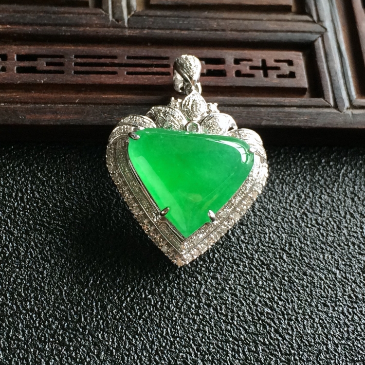 (超值推荐)冰种翠色镶玫瑰金钻石水滴胸坠