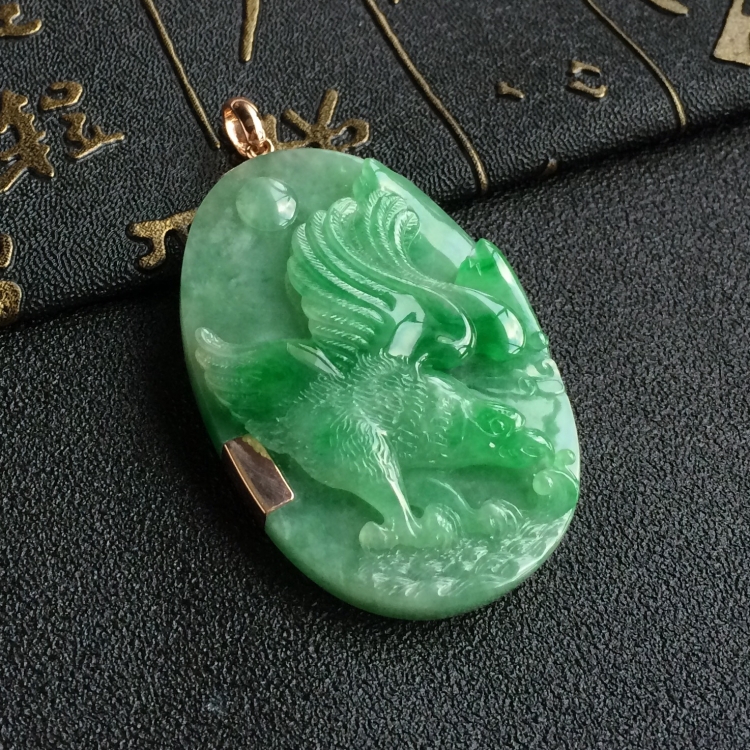 (超值推荐)糯冰种飘翠大展宏图挂件