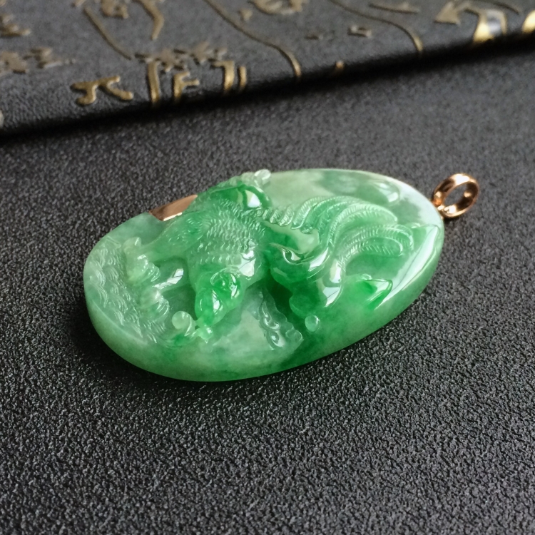 (超值推荐)糯冰种飘翠大展宏图挂件