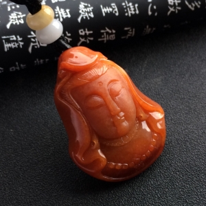 （超值推荐）糯冰种红黄翡观音头挂件