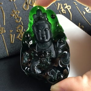 (超值推荐)冰种墨翠降龙观音挂件