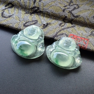 (超值推荐)冰种飘花玉佛挂件一对
