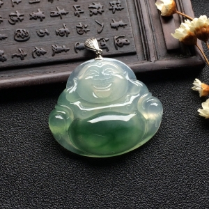（超值推荐）冰种飘花玉佛挂件（金扣）
