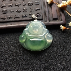 （超值推荐）冰种飘花玉佛挂件（金扣）