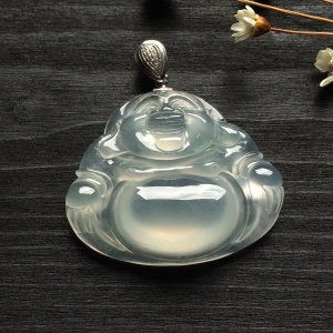 （超值推荐）冰种淡晴水玉佛挂件（金扣）