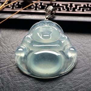 （超值推荐）冰种淡晴水玉佛挂件（金扣）