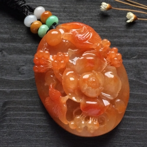 （超值推荐）糯冰种红黄翡富贵花开挂件