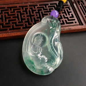 (超值推荐)冰玻种飘花观音挂件【玉雕名家林勇峰作品】