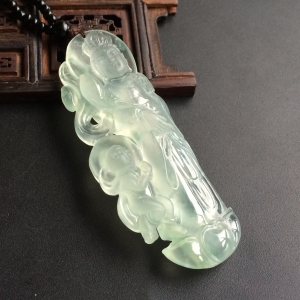 (超值推荐)冰种晴水飘花童子拜观音挂件