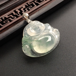 （超值推荐）冰种飘花玉佛挂件（金扣）