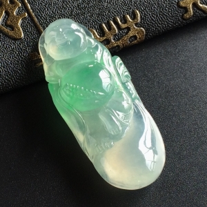 (超值推荐)冰种飘绿花弥勒佛挂件