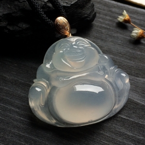 （超值推荐）冰种淡晴水玉佛挂件（金扣）